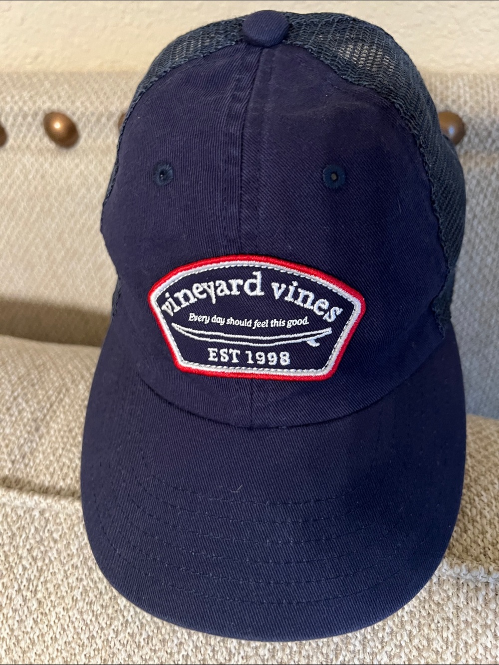 Vineyard Vines Kids Navy Hat with Red & White Patch